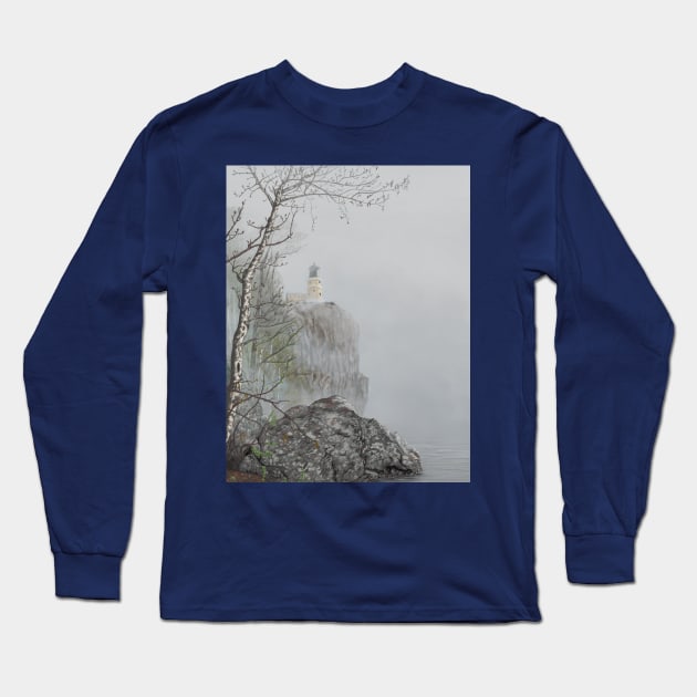 North Shore Lighthouse in the Fog Long Sleeve T-Shirt by Northofthepines